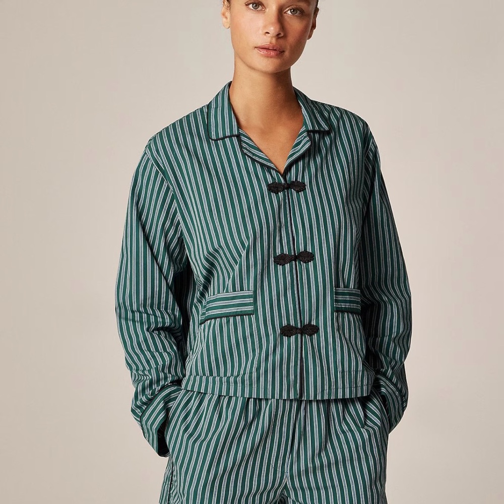 J.Crew Cotton Poplin Stripe Pajama Short Set – Green Multi